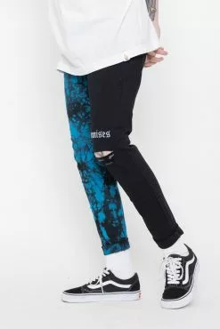 BROKEN PROMISES Womens' Slogan Split Dye Denim Blk/Blue Bottoms