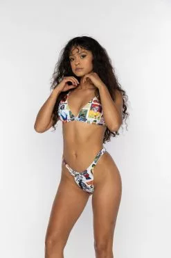 BROKEN PROMISES Commotion Print Bikini Top White Swim