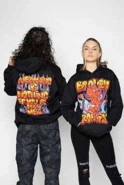 BROKEN PROMISES Airbrush Hoodie Black - BP X Hot Stuff Hoodies