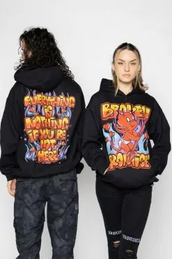 BROKEN PROMISES Airbrush Hoodie Black - BP X Hot Stuff Hoodies