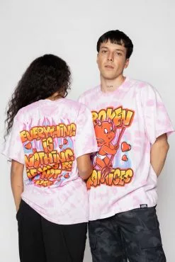 BROKEN PROMISES Airbrush Tie Dye Tee Pink - BP X Hot Stuff