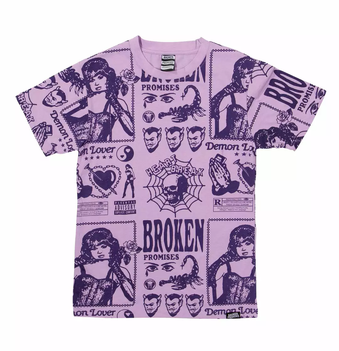 BROKEN PROMISES Demon Lover AOP Tee Purple Shirts