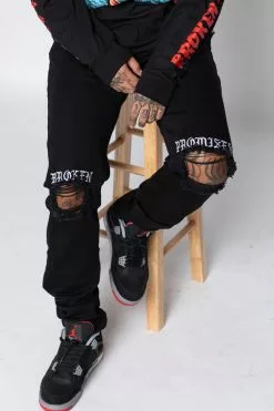 BROKEN PROMISES Stitch & Rip Denim - BLACK