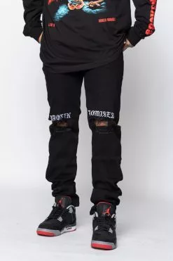 BROKEN PROMISES Stitch & Rip Denim - BLACK