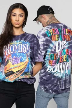 BROKEN PROMISES Up's And Down's Tie Dye Tee Purple
