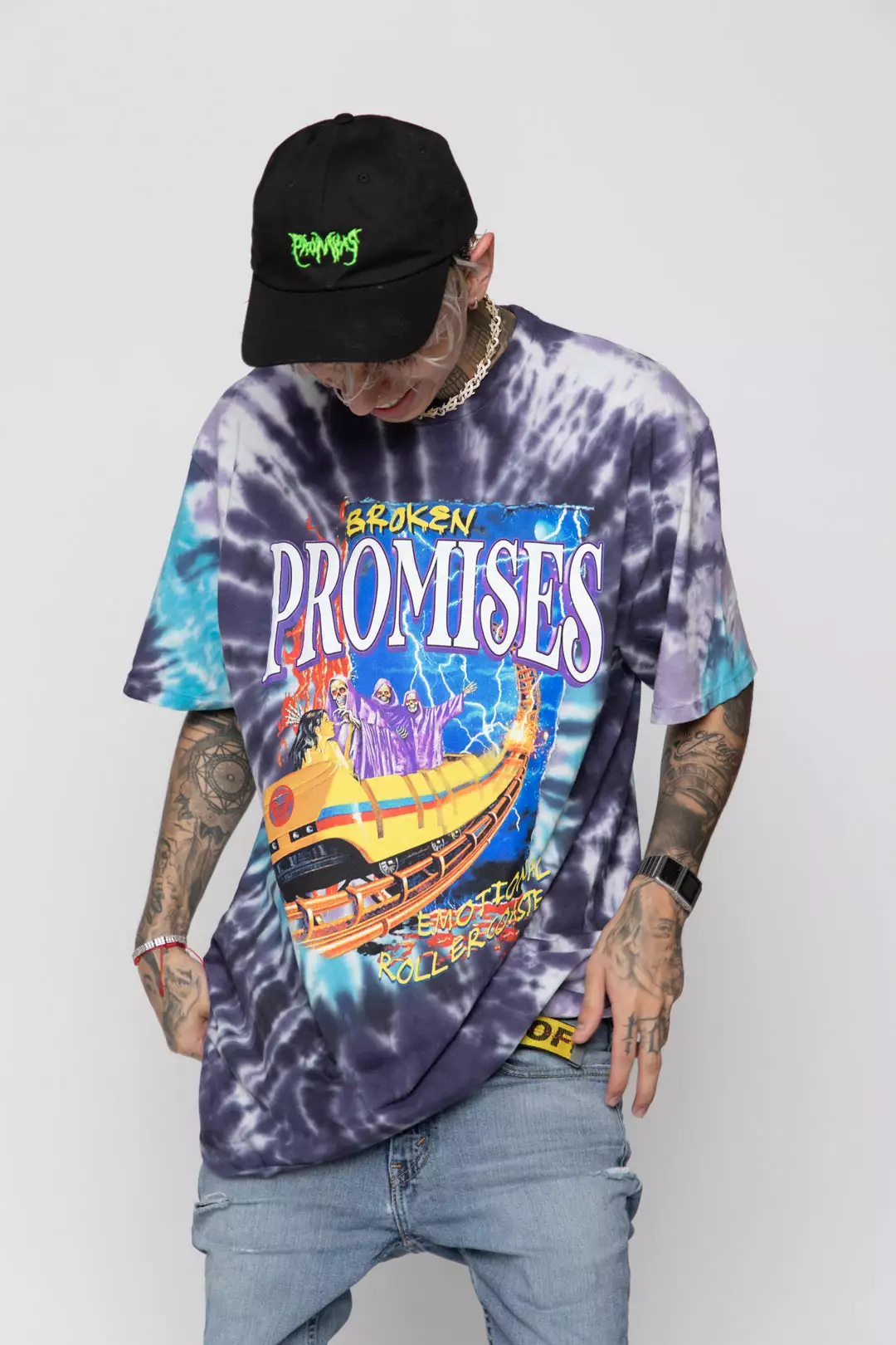 BROKEN PROMISES Up's And Down's Tie Dye Tee Purple