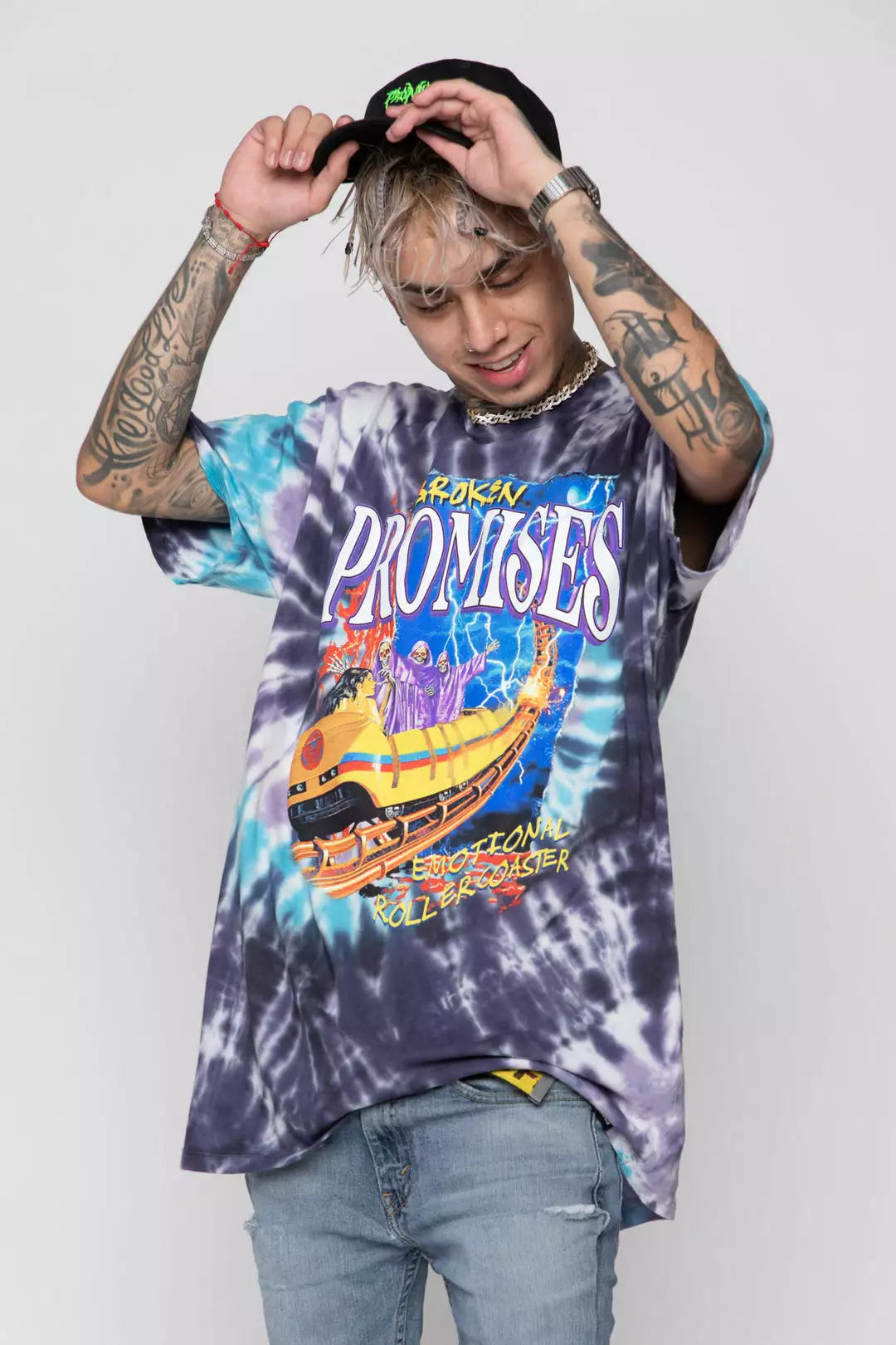 BROKEN PROMISES Up's And Down's Tie Dye Tee Purple