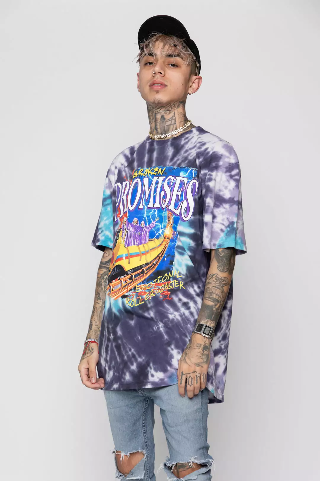 BROKEN PROMISES Up's And Down's Tie Dye Tee Purple