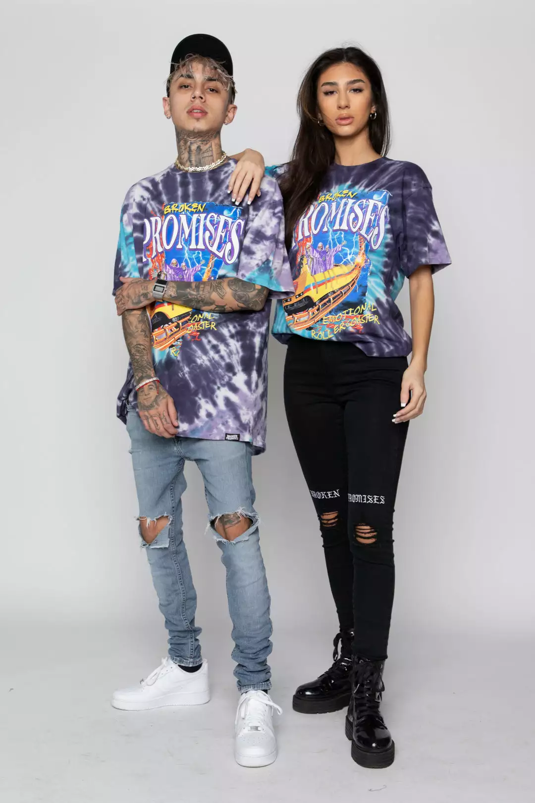 BROKEN PROMISES Up's And Down's Tie Dye Tee Purple