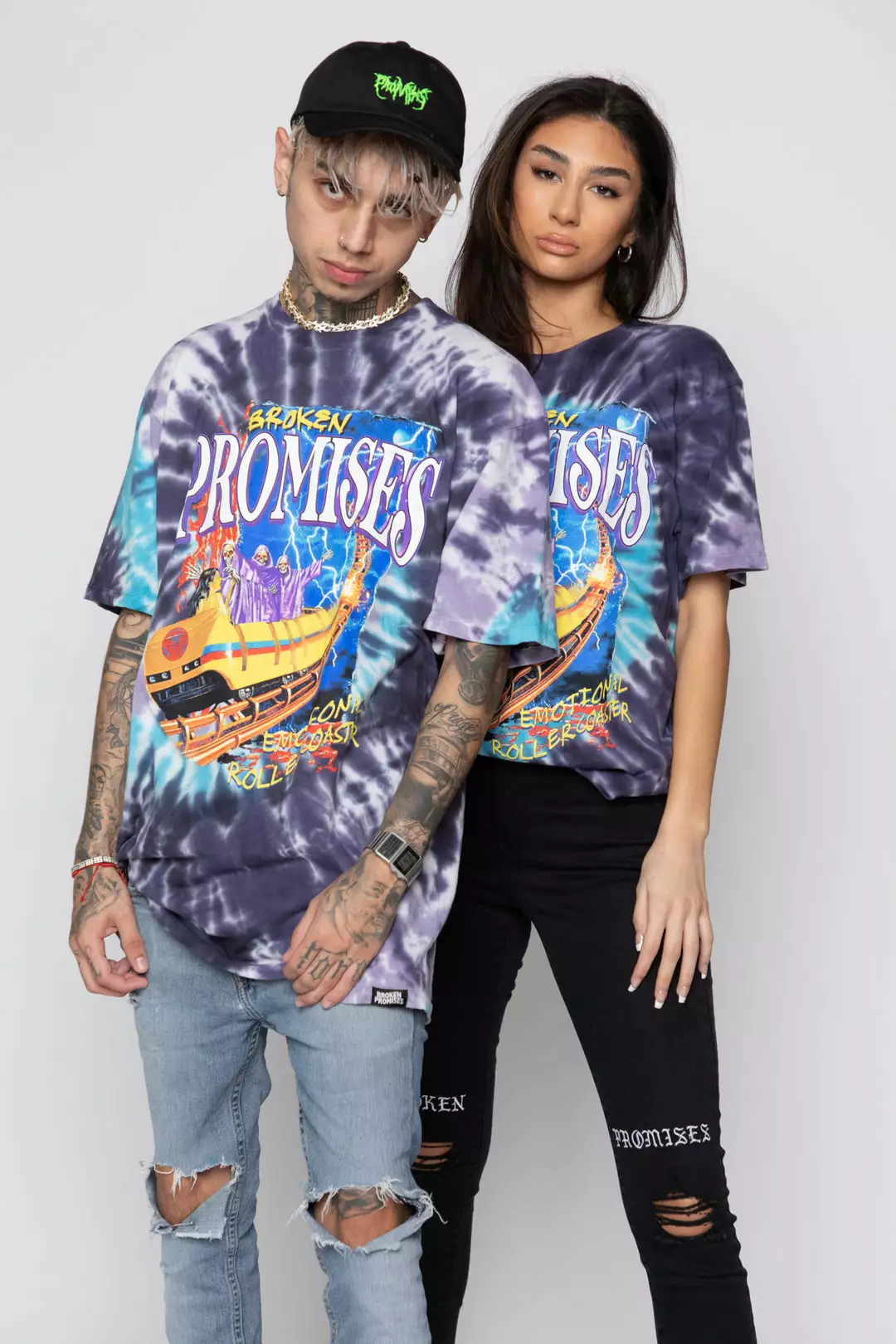 BROKEN PROMISES Up's And Down's Tie Dye Tee Purple