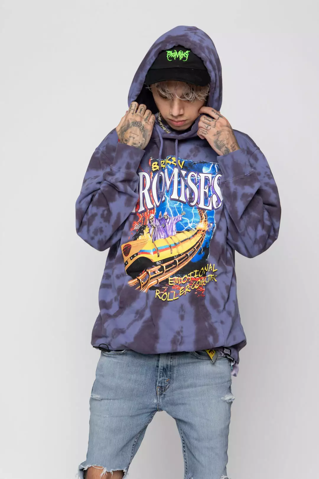CASH Hoodies Up Down Tie Dye Hoodie Wash Blue