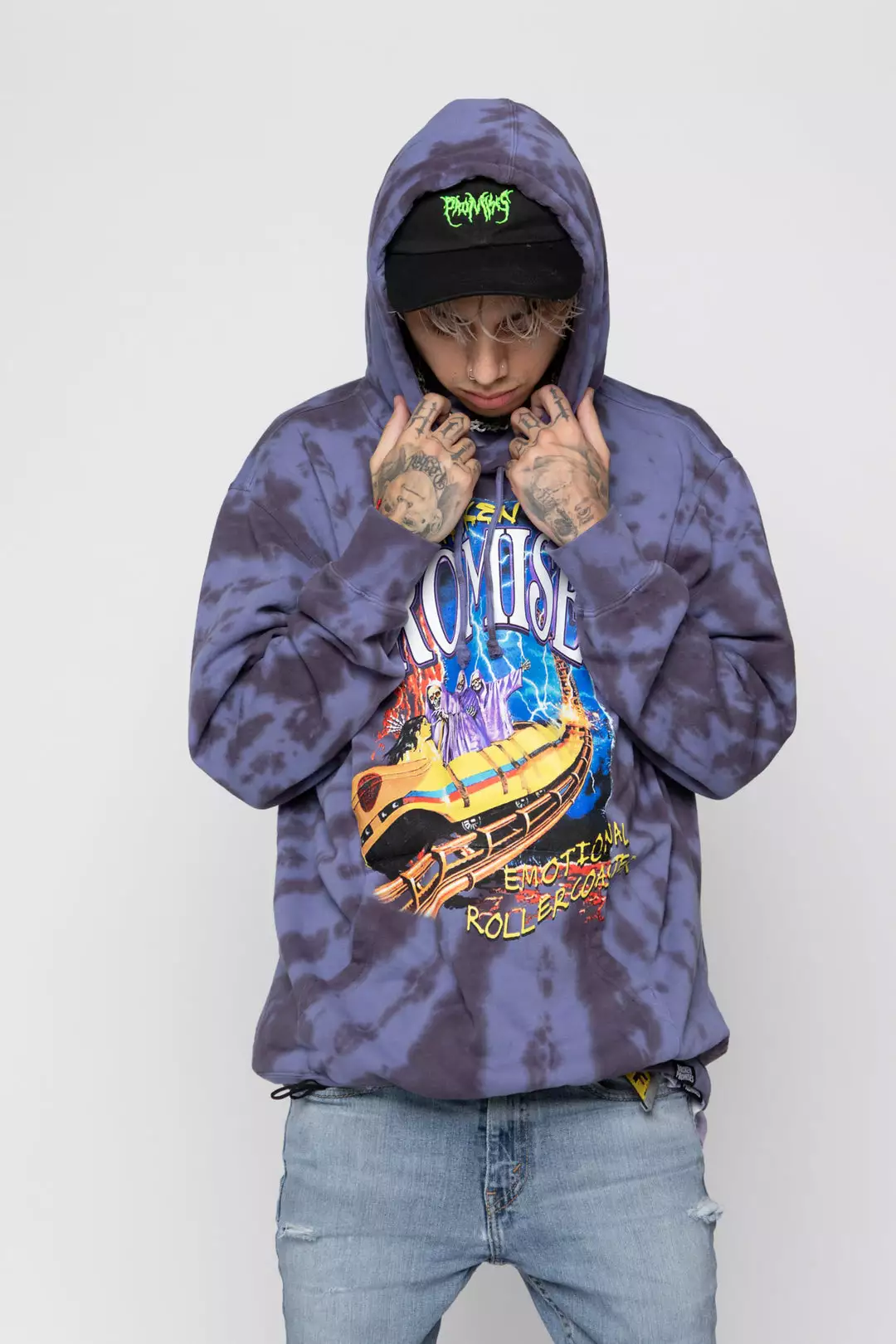 CASH Hoodies Up Down Tie Dye Hoodie Wash Blue