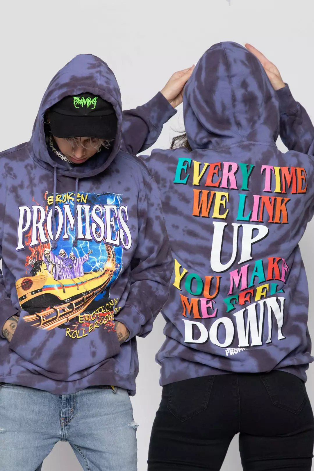 CASH Hoodies Up Down Tie Dye Hoodie Wash Blue