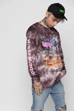 BROKEN PROMISES Shirts Thrill Ride Tie Dye Long Sleeve Purple