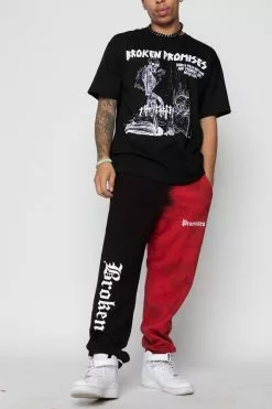 BROKEN PROMISES Split Dye Sweatpant Red/Black Bottoms