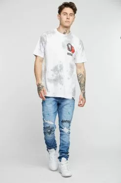 BROKEN PROMISES Lucky Lucifer Tie Dye Tee Wh/Gr