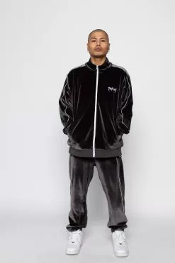 BROKEN PROMISES Graveyard Velour Track Pants - Charcoal Bottoms