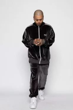 BROKEN PROMISES Sets Graveyard Velour Track Jacket - Charcoal