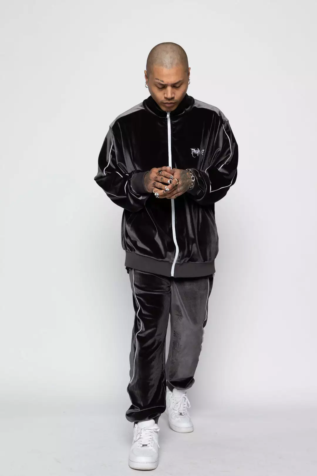 BROKEN PROMISES Sets Graveyard Velour Track Jacket - Charcoal
