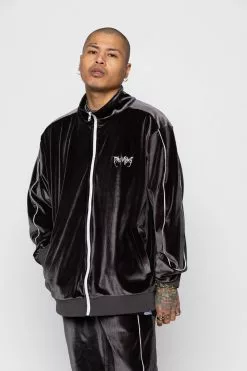 BROKEN PROMISES Sets Graveyard Velour Track Jacket - Charcoal