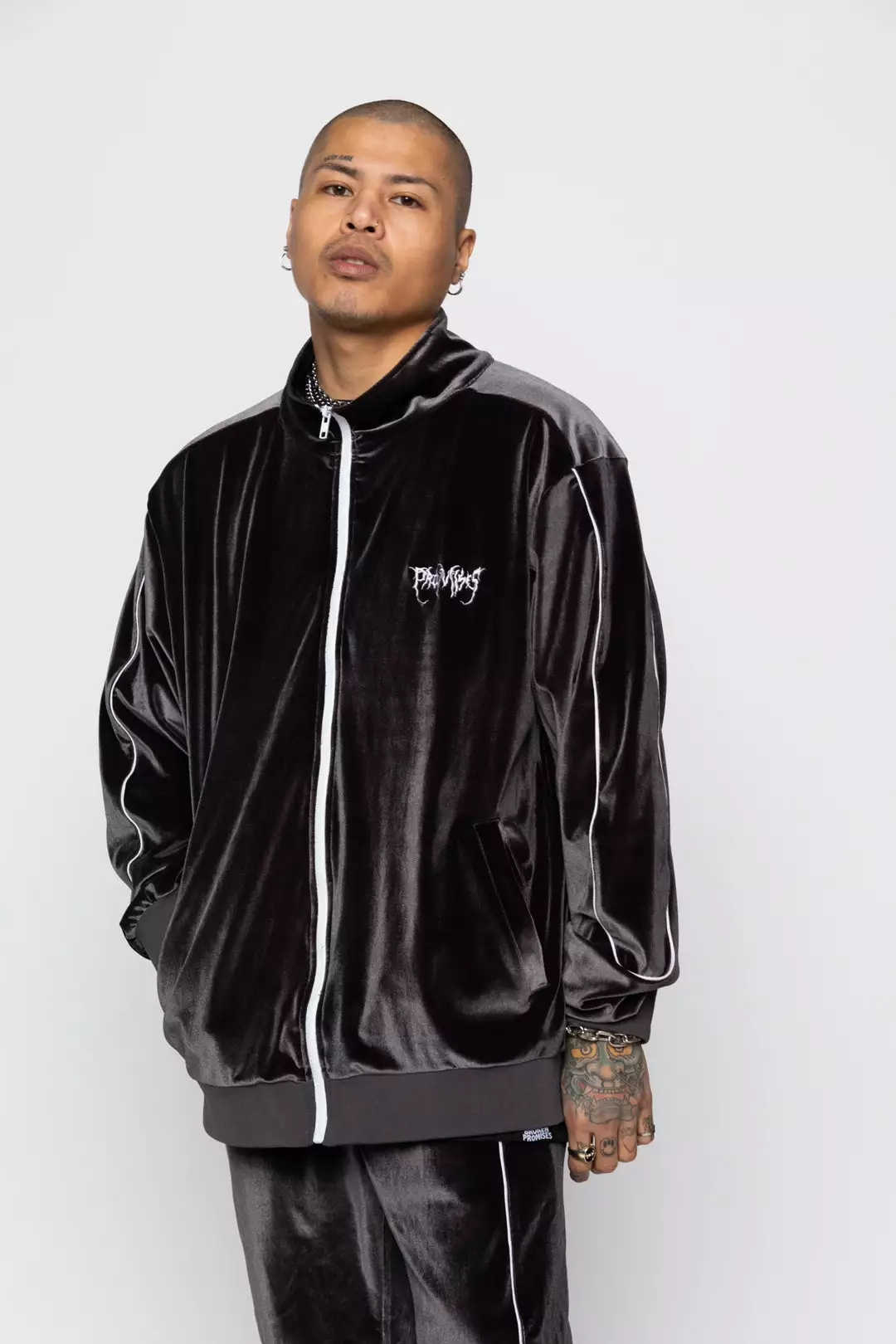 BROKEN PROMISES Sets Graveyard Velour Track Jacket - Charcoal