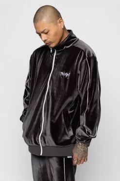 BROKEN PROMISES Sets Graveyard Velour Track Jacket - Charcoal