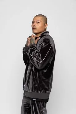 BROKEN PROMISES Sets Graveyard Velour Track Jacket - Charcoal