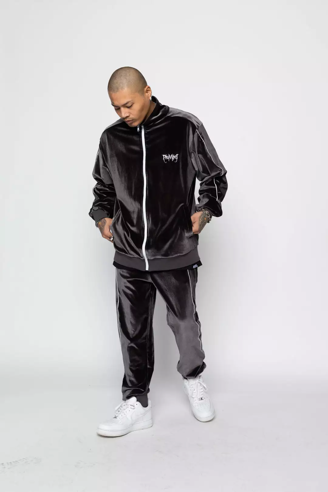 BROKEN PROMISES Sets Graveyard Velour Track Jacket - Charcoal