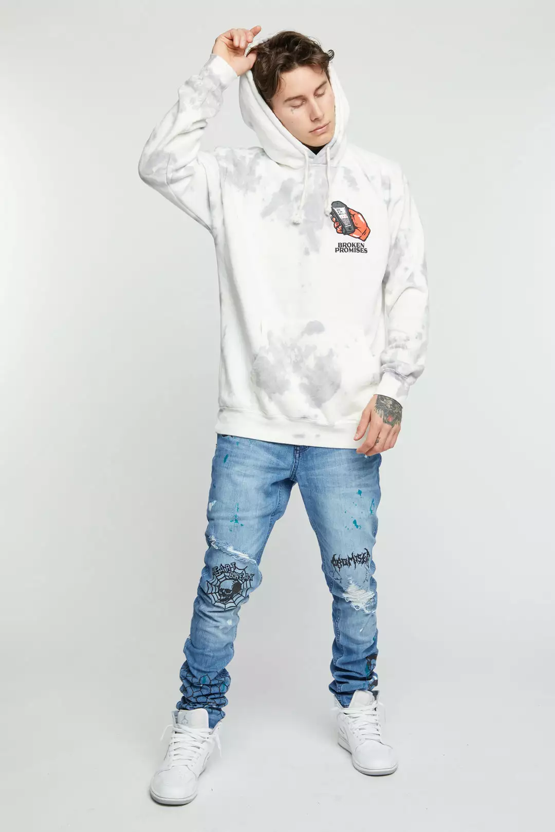 BROKEN PROMISES Hoodies Lucky Lucifer Tie Dye Hoodie Grey