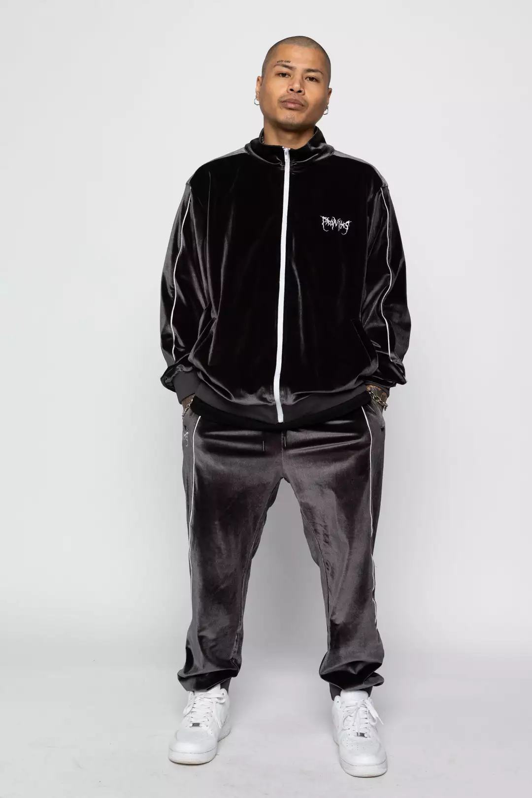 BROKEN PROMISES Sets Graveyard Velour Track Jacket - Charcoal