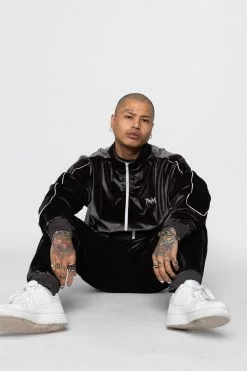 BROKEN PROMISES Sets Graveyard Velour Track Jacket - Charcoal