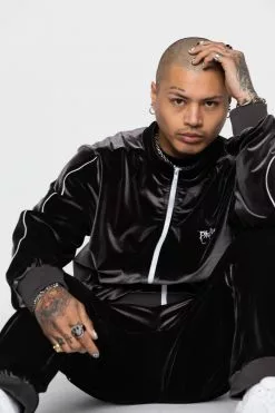 BROKEN PROMISES Sets Graveyard Velour Track Jacket - Charcoal