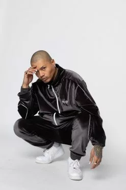 BROKEN PROMISES Sets Graveyard Velour Track Jacket - Charcoal