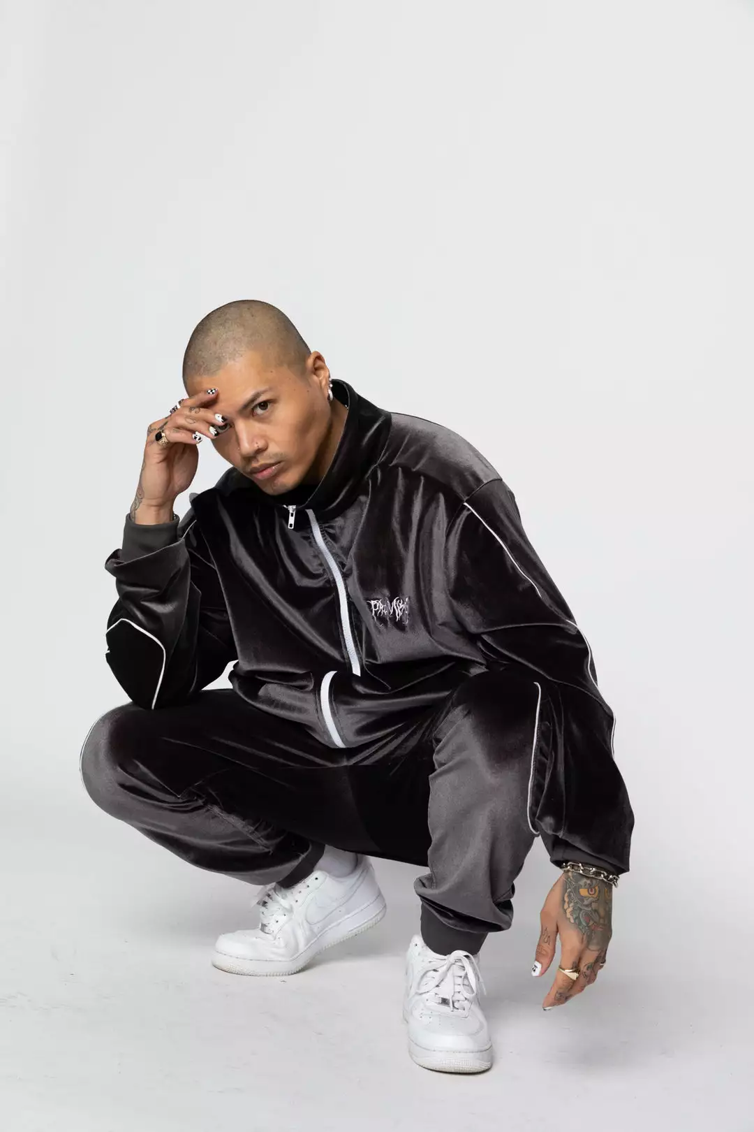 BROKEN PROMISES Sets Graveyard Velour Track Jacket - Charcoal