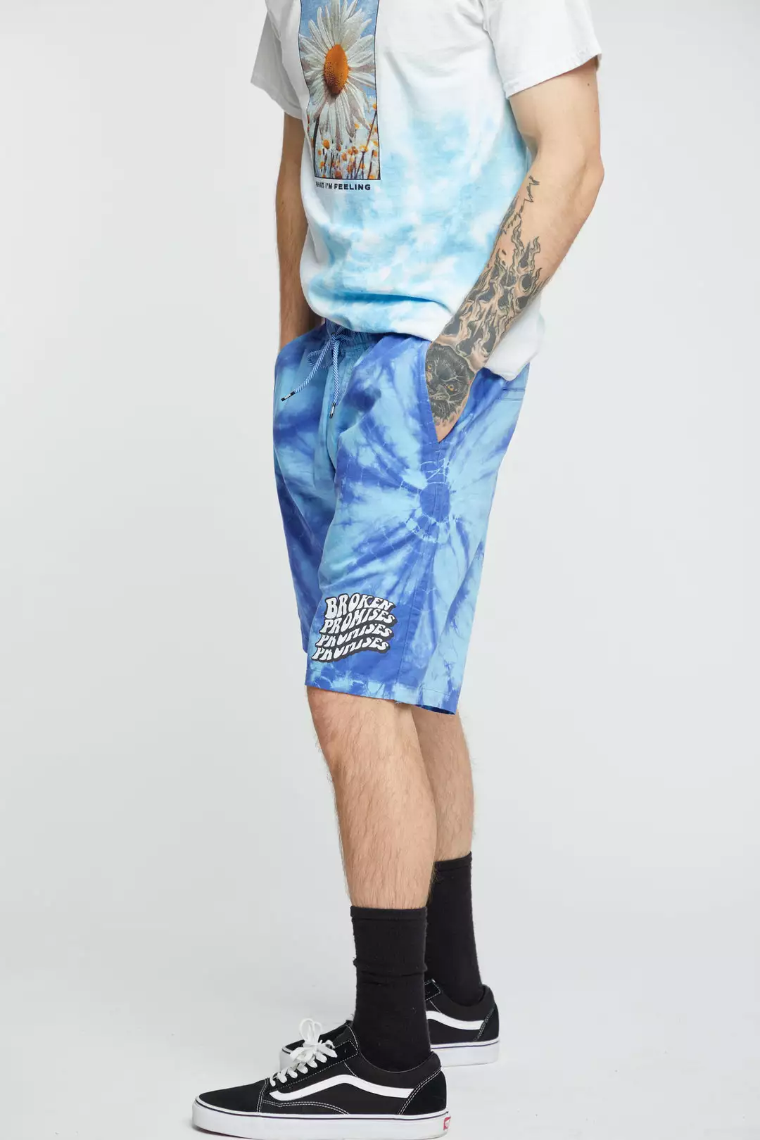 BROKEN PROMISES Bottoms Suspects Tie Dye Short Blue