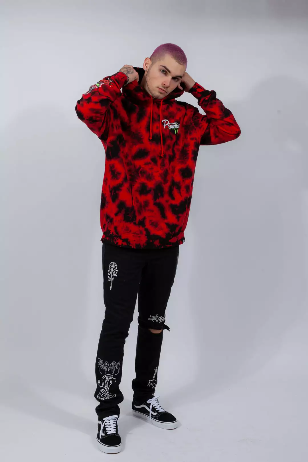 BROKEN PROMISES Hoodies Warned You Hood Tie Dye Red