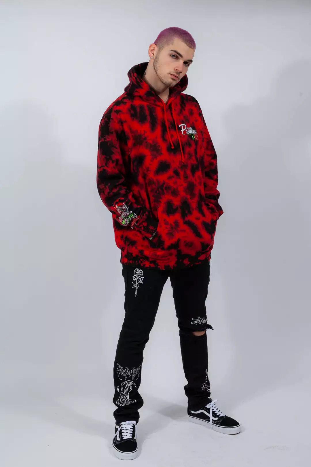 BROKEN PROMISES Hoodies Warned You Hood Tie Dye Red