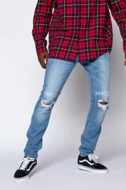 BROKEN PROMISES Stitch & Rip Denim - Medium Blue