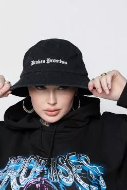BROKEN PROMISES BP Slogan Bucket Black Headwear