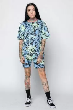 BROKEN PROMISES Catacombs Shorts AOP Blue/Green Bottoms