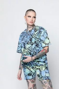 BROKEN PROMISES Catacombs Shorts AOP Blue/Green Bottoms