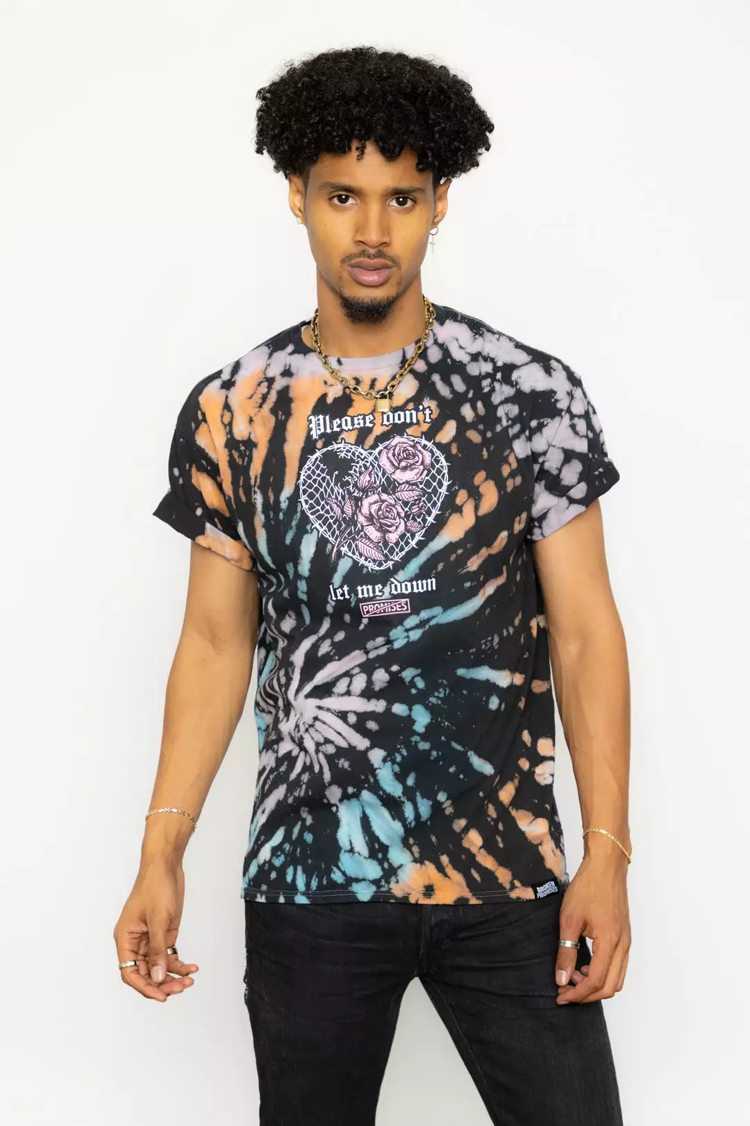 BROKEN PROMISES Shirts Let Me Down Rainbow Bleach Dye SSt