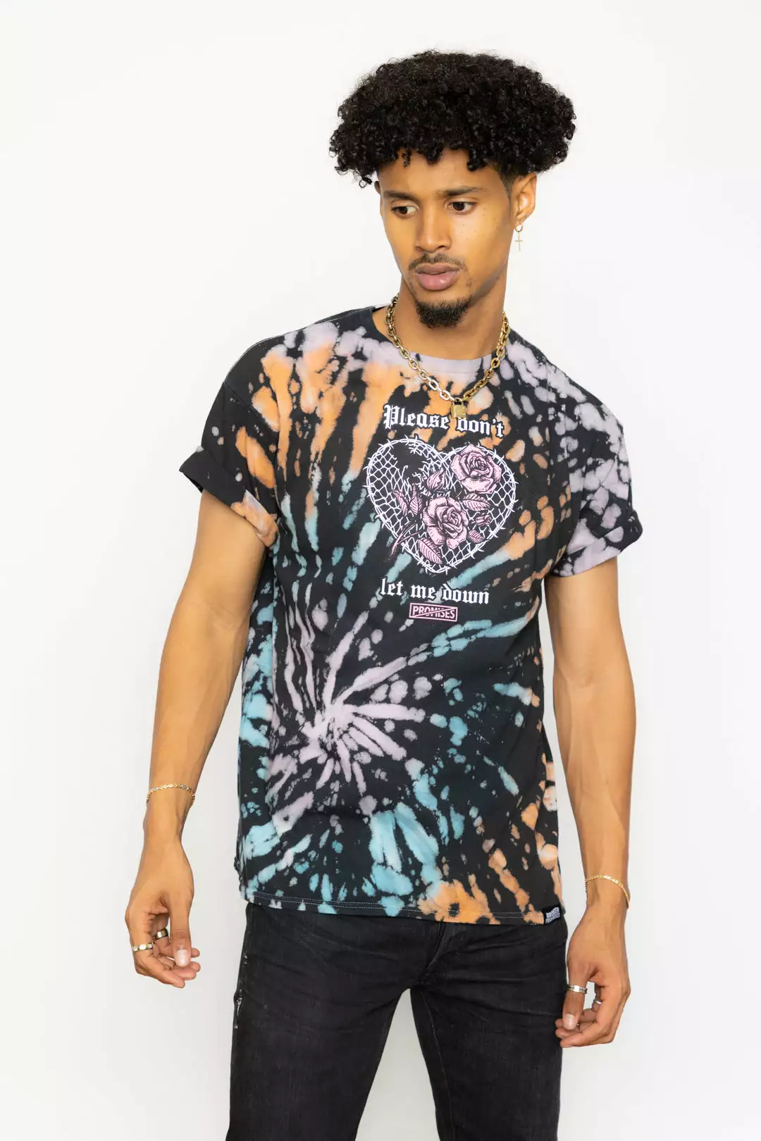 BROKEN PROMISES Shirts Let Me Down Rainbow Bleach Dye SSt