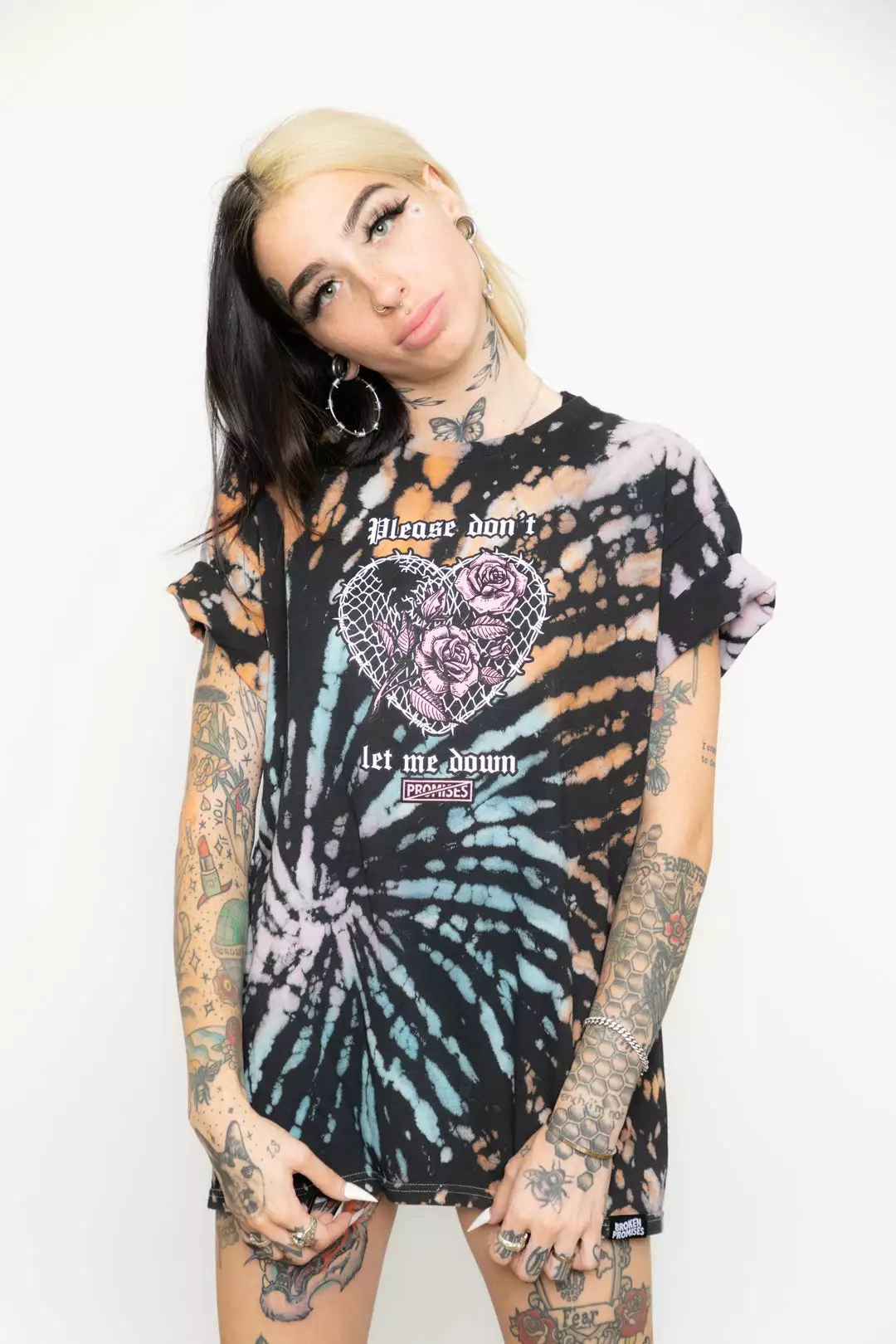 BROKEN PROMISES Shirts Let Me Down Rainbow Bleach Dye SSt