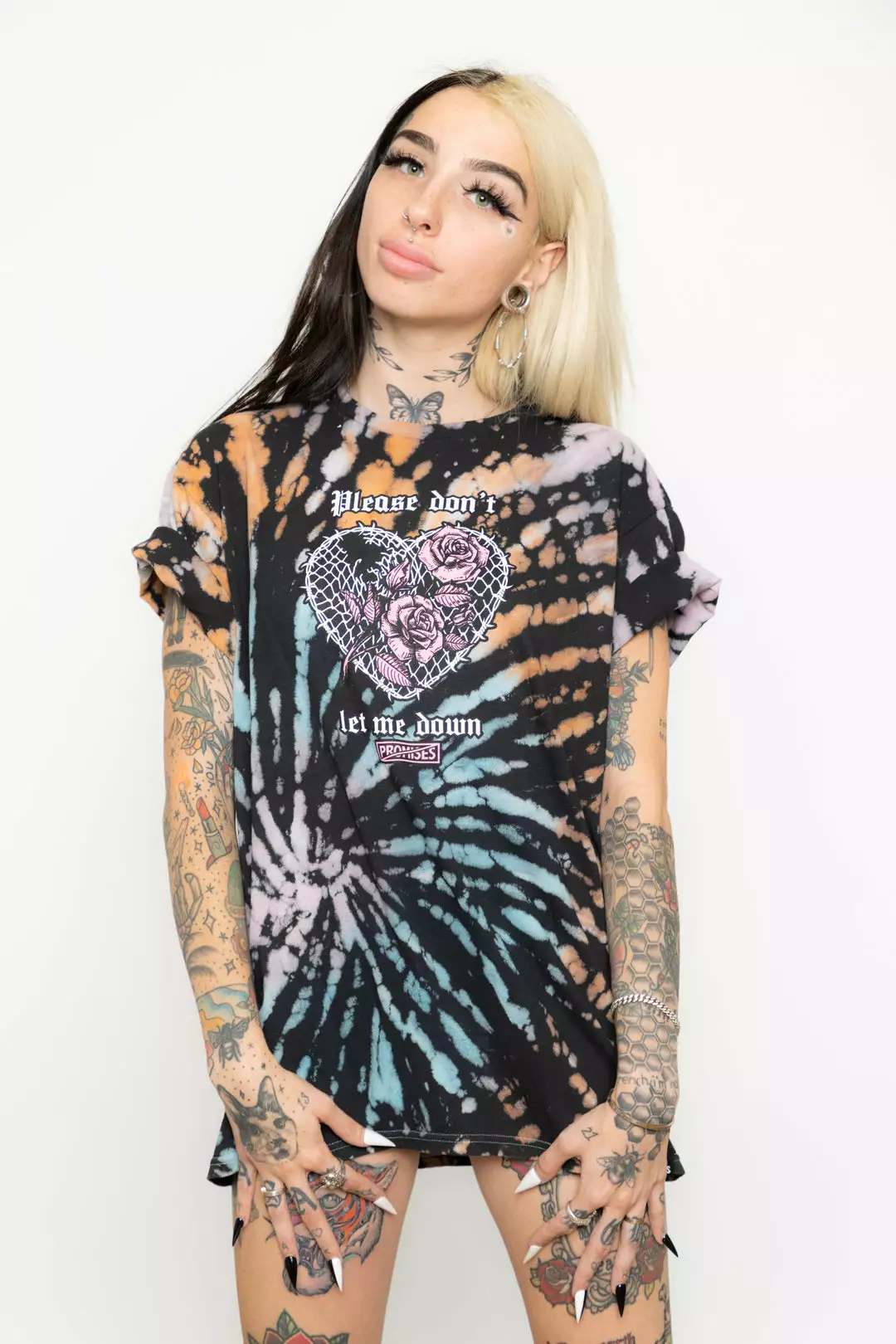 BROKEN PROMISES Shirts Let Me Down Rainbow Bleach Dye SSt