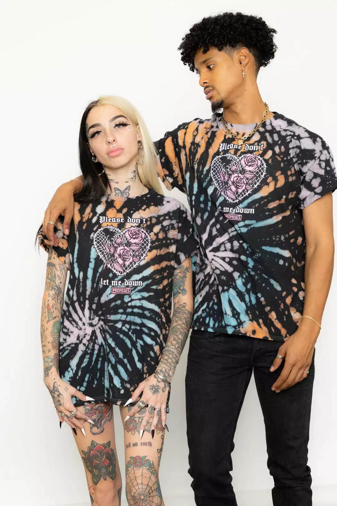 BROKEN PROMISES Shirts Let Me Down Rainbow Bleach Dye SSt