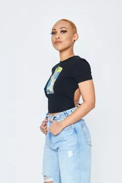 BROKEN PROMISES Womens UFO Cropped Black Tie Top