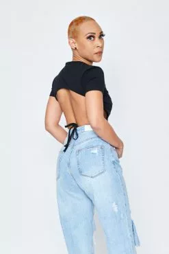 BROKEN PROMISES Womens UFO Cropped Black Tie Top