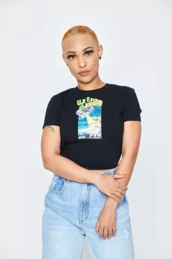 BROKEN PROMISES Womens UFO Cropped Black Tie Top