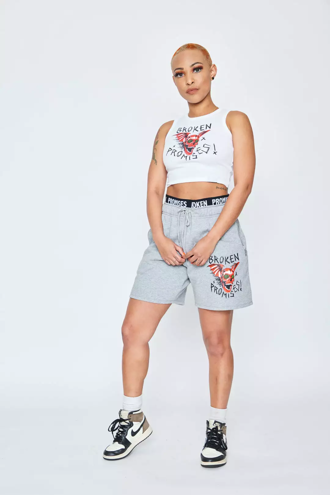 BROKEN PROMISES Batwing Banded Sweatshort Grey